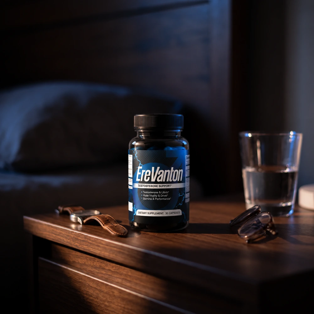 A jar of EreVanton® on a nightstand at dawn